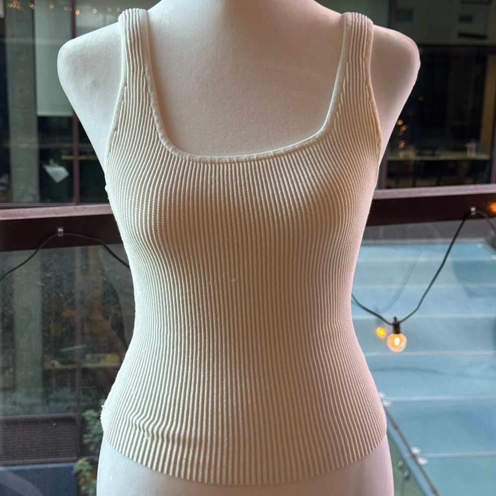 Babaton Ivory Ribbed Knit Top